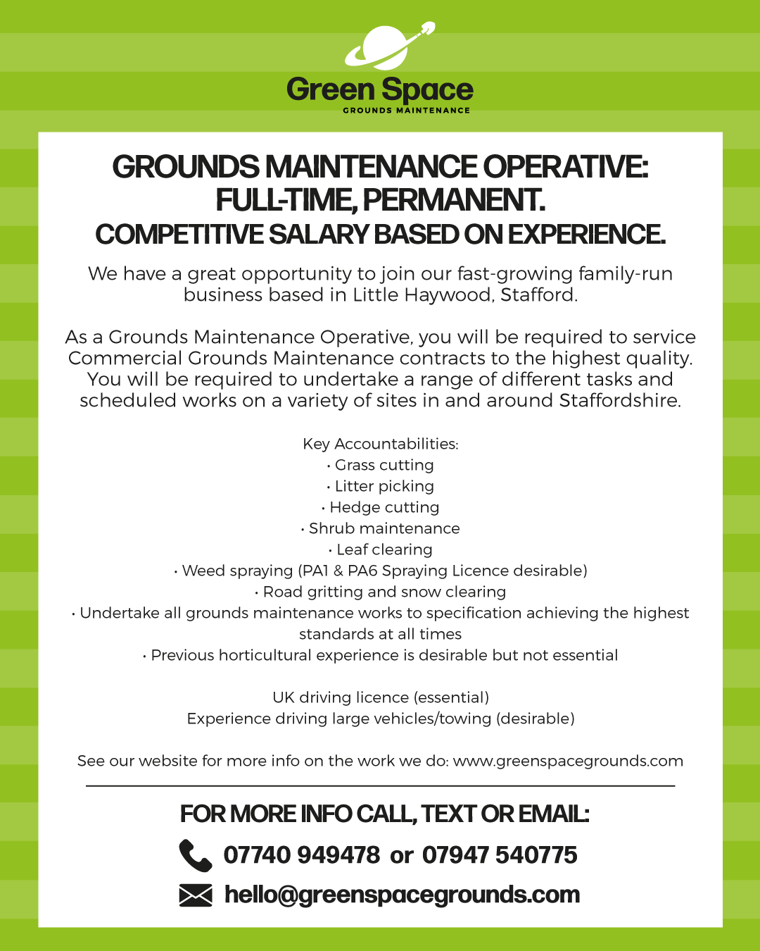Grounds Maintenance Operative Job Opportunity Green Space Grounds